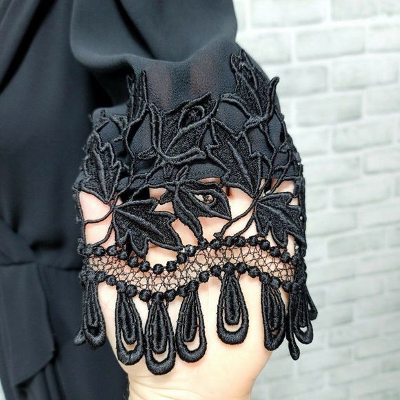 Vintage 80s 90s Ursula of Switzerland Black Surplice Faux Wrap Sheath Dress - Picture 5 of 10